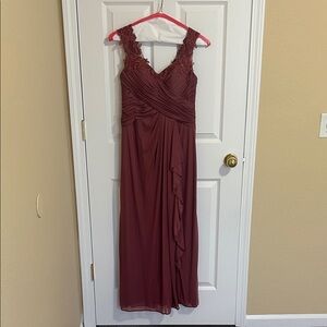 Azazie Burgundy Lace Maxi Dress